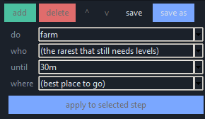 The Custom plan builder, showing a step with do, who, until and where fields.
